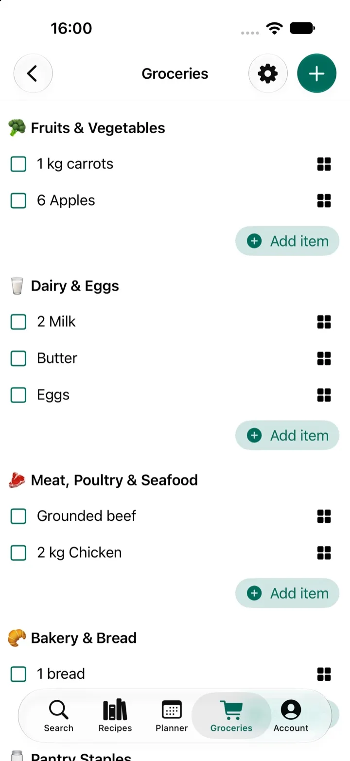 A grocery list grouped by category