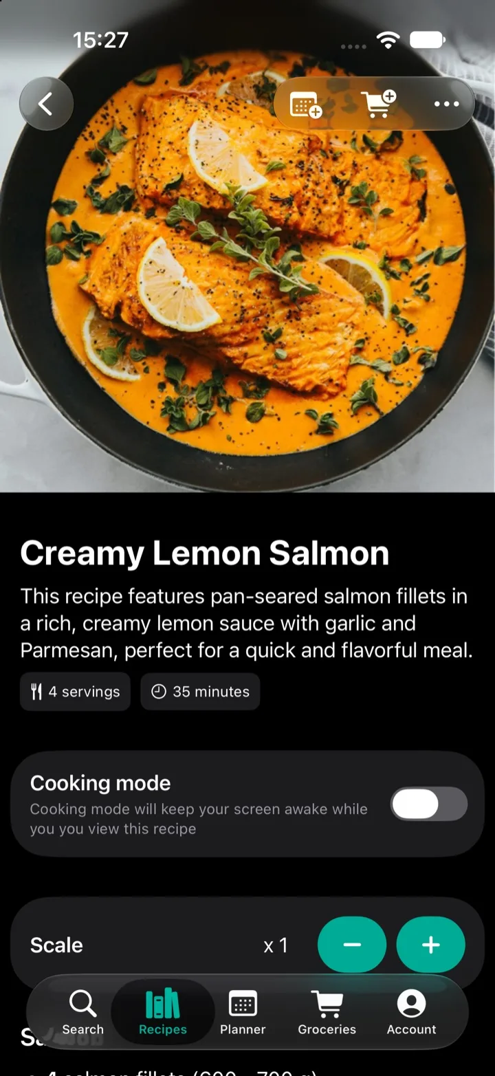 An imported recipe for Creamy Lemon Salmon